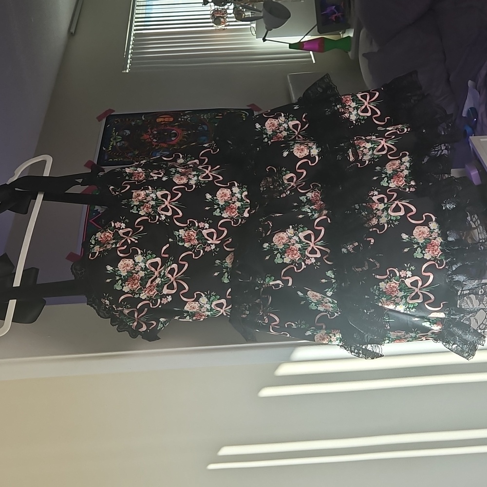 Dolls Kill Black Dress with Pink Floral WIDOW